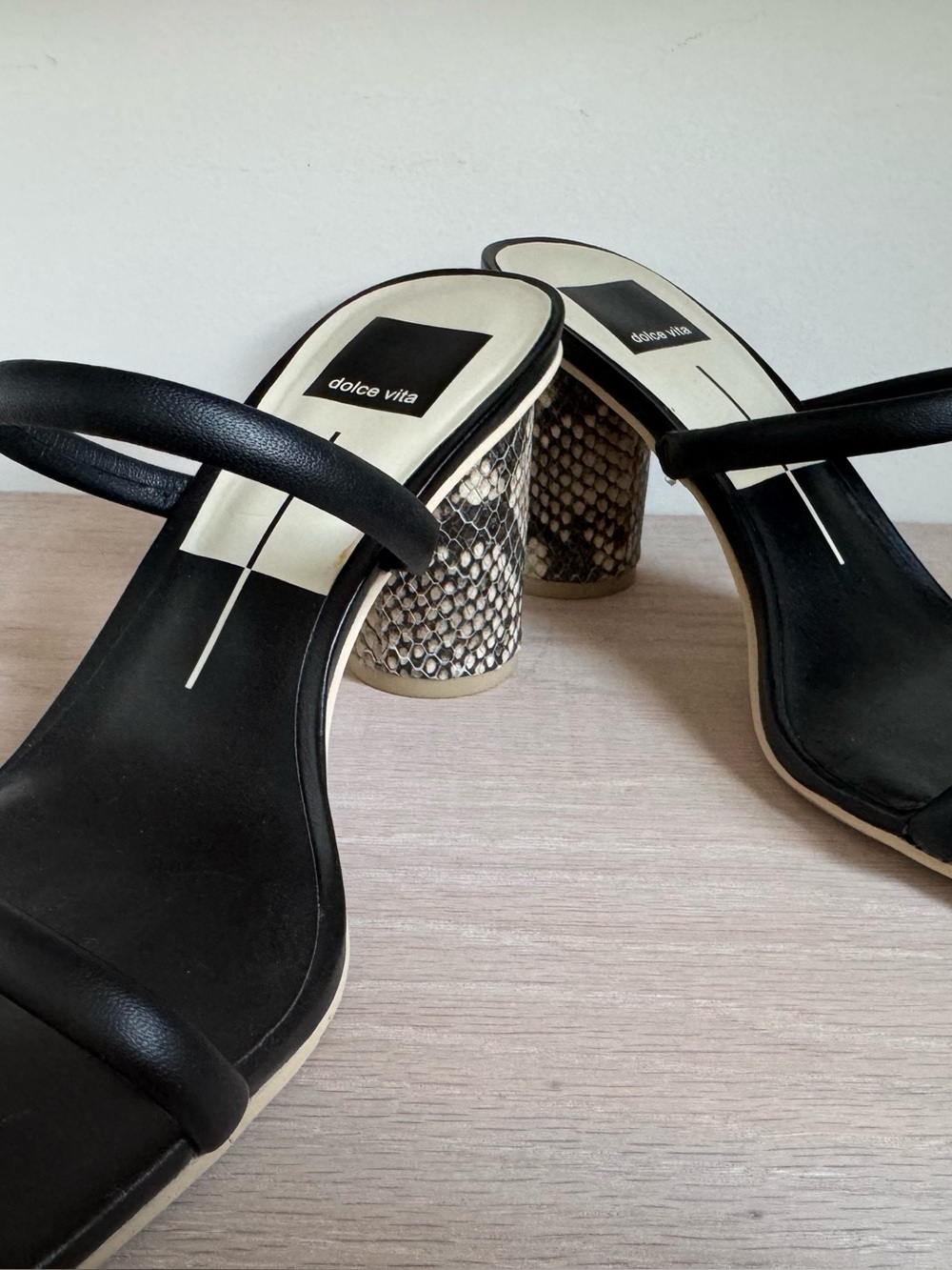 Dolce Vita Minimalist Two-Tone Surface - Cream and Black Snake Heels